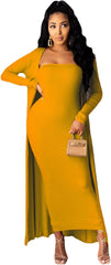 Fall Outfits for Women Long Cardigan Bodycon Tube Dress Sets Jumpsuits Tracksuits Yellow