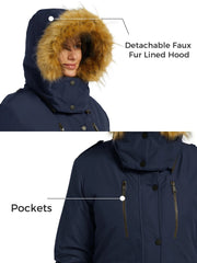 Women'S Winter Coat Thicken Hooded Winter Jacket Quilted Waterproof Jacket Navy M