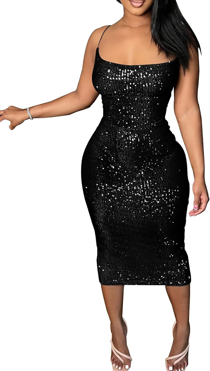 Summer Dress for Women Beach Bodycon Boho Date Night Prom Party Sequin Shining Elegant Dresses for Women Birthday Outfits Black