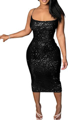 Summer Dress for Women Beach Bodycon Boho Date Night Prom Party Sequin Shining Elegant Dresses for Women Birthday Outfits Black