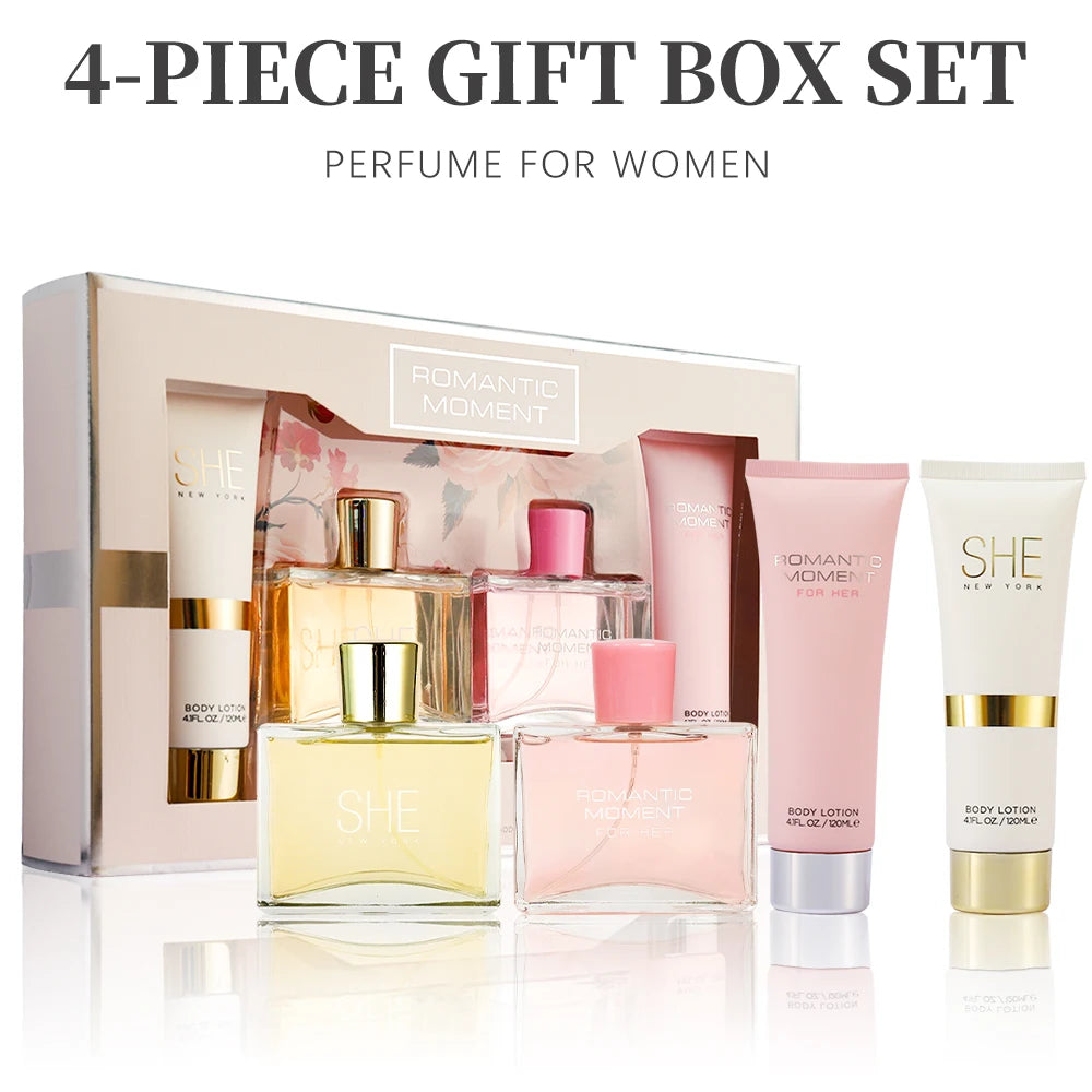 Eau de Parfum Spray and Body Lotion Gift Set Women's Fragrance Sets 2 Pc 3.4fl.oz EDP Spray and 2 Pc 4.1fl.oz Body Lotion ROMANT