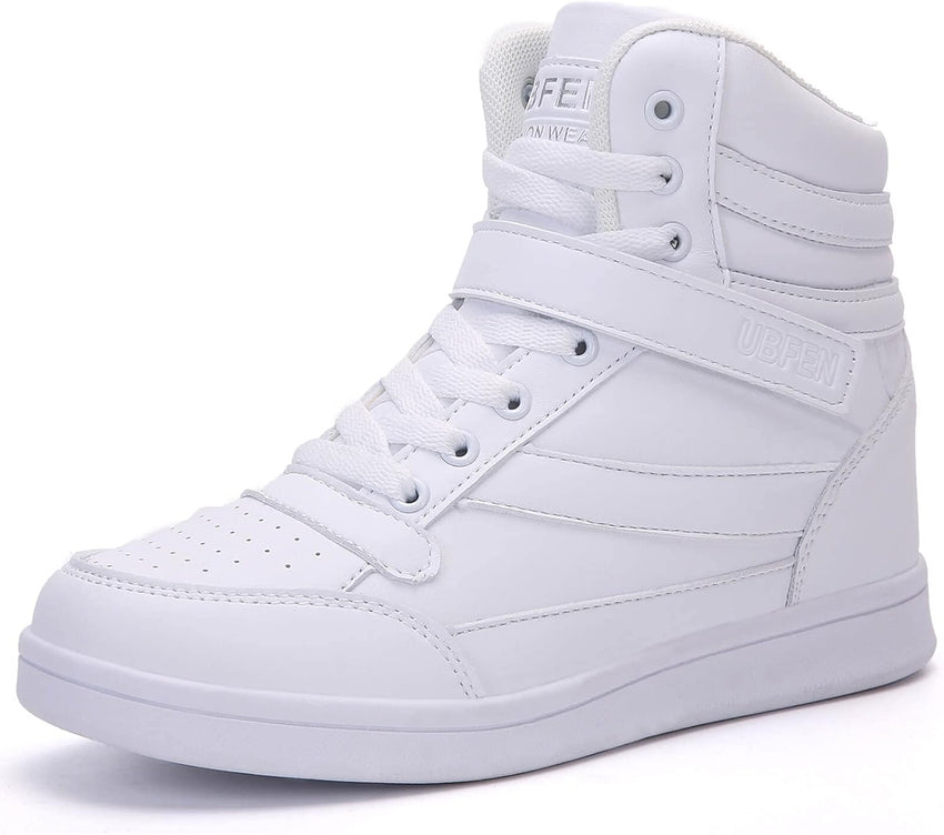 Womens High Top Sneakers with Hidden Wedge Heel Ankle Support 2 Inch Height Increase 80S Retro Casual Boots