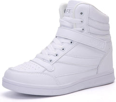 Womens High Top Sneakers with Hidden Wedge Heel Ankle Support 2 Inch Height Increase 80S Retro Casual Boots