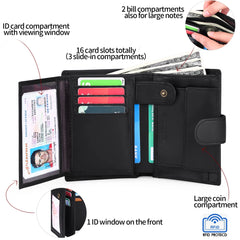 Mens Wallets with RFID Protection,Genuine Leather Wallet for Men,Trifold Wallet with 16 Card Slots & Coin Compartment
