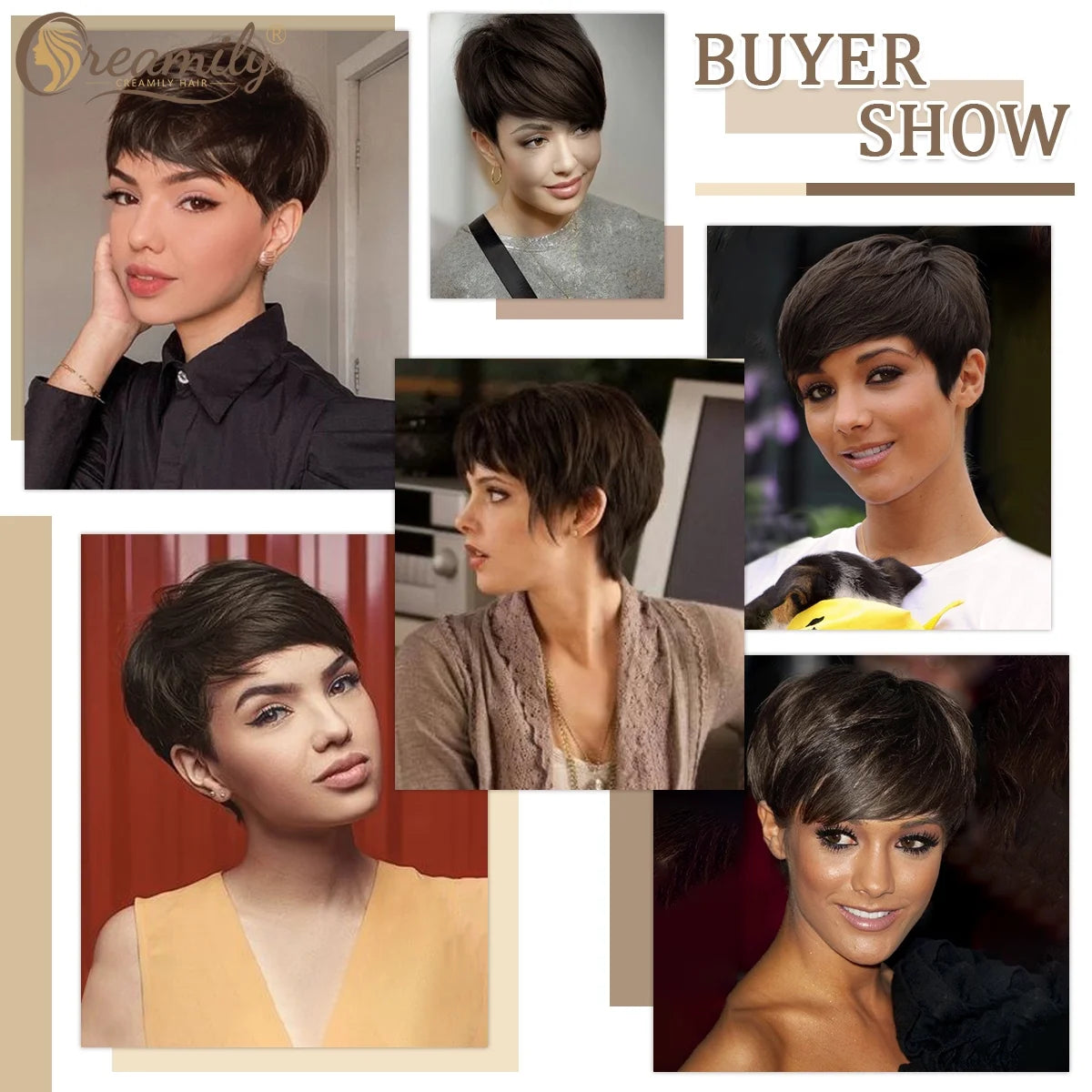 8" Black Wigs for Women Pixie Cut Wigs Synthetic Short Pixie Wigs with Bangs Wefted Wig Caps
