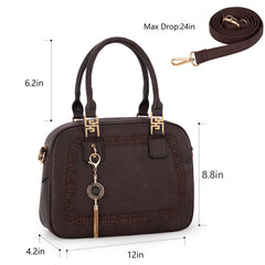 Small Top Handle Purse for Women Crossbody Satchel Handbag Barrel Bag, Coffee