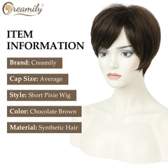 8" Black Wigs for Women Pixie Cut Wigs Synthetic Short Pixie Wigs with Bangs Wefted Wig Caps