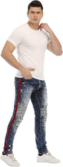 Jeans for Men Skinny Jeans Men Ripped Distressed Denim Jeans Destroyed Slim Fit Jeans Elastic Cool Denim Pants Blue Red