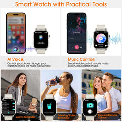 Smart Watch , H5 IP68 Waterproof Smartwatch for Women Men , Smart Watch with Bluetooth Call(Answer/Make Calls), Beige