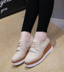 Women'S Fashion Tassels Square-Toe Lace-Up Platform Wedge Oxford Shoes