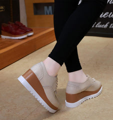 Women'S Fashion Tassels Square-Toe Lace-Up Platform Wedge Oxford Shoes