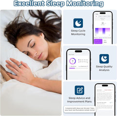 Smart Ring Health Tracker, Sleep Tracker Ring with Heart Rate, Waterproof Fitness Ring for Activity Monitoring/Steps/Distance/Calories,Air Gestures,Up to 7Day Battery,For Ios Android(Stylish Silver#8)
