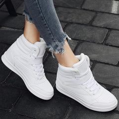 Womens High Top Sneakers with Hidden Wedge Heel Ankle Support 2 Inch Height Increase 80S Retro Casual Boots