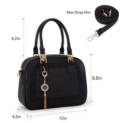Small Top Handle Purse for Women Crossbody Satchel Handbag Barrel Bag, Black