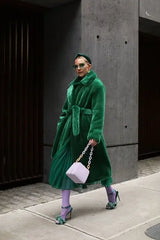Faux Fur Furry Long Coat Women With Belt Thickened Warm Turndown Collar Female Plush Jacket Autumn Winter Fashion Lady Overcoat