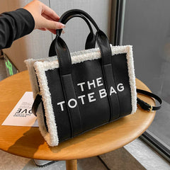 Winter Khaki Tote Bag PU Leather Female Handbags Soft Lamb Wool Stitching Top-Handle Bags Fashion Small Crossbody Bags Purse