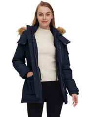Women'S Winter Coat Thicken Hooded Winter Jacket Quilted Waterproof Jacket Navy M