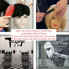 8" Black Wigs for Women Pixie Cut Wigs Synthetic Short Pixie Wigs with Bangs Wefted Wig Caps