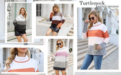 Women'S Turtleneck Sweater Long Sleeve Cozy Warm Casual Lightweight Soft Pullover Jumper Tops,Us Size,Christmas Elk Black,L