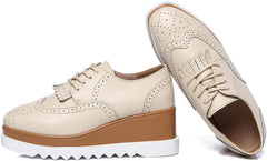 Women'S Fashion Tassels Square-Toe Lace-Up Platform Wedge Oxford Shoes