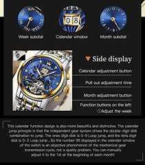 Men Automatic Watch Skeleton 5 Hands Mechanical Classic Luxury Multi Calendar Stainless Steel Waterproof Wrist Watch for Men