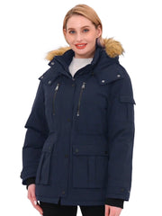 Women'S Winter Coat Thicken Hooded Winter Jacket Quilted Waterproof Jacket Navy M