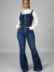 Streetwear Jean Spaghetti Strap Jumpsuits Women Summer Y2K Clothes Button Up Denim Rompers Playsuits One Pieces Overalls Outfits