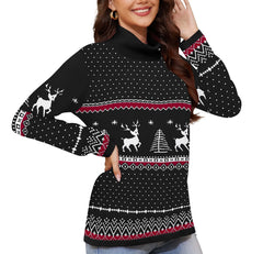 Women'S Turtleneck Sweater Long Sleeve Cozy Warm Casual Lightweight Soft Pullover Jumper Tops,Us Size,Christmas Elk Black,L