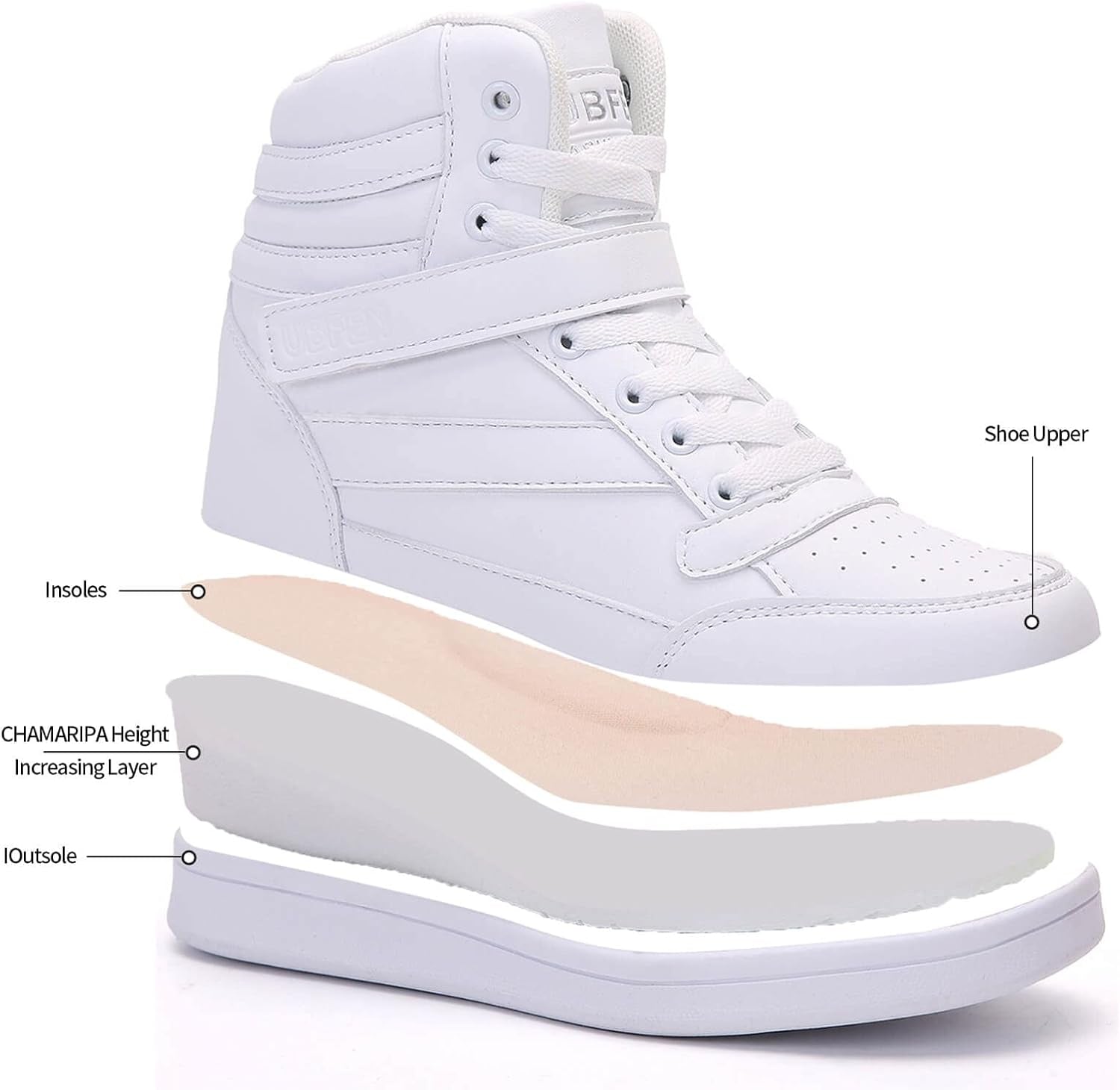 Womens High Top Sneakers with Hidden Wedge Heel Ankle Support 2 Inch Height Increase 80S Retro Casual Boots