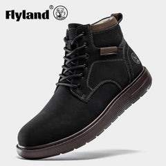 FLYLAND Fashion Men‘s Chukka Boots Casual Handmade Genuine Leather Men Shoes Anti-Slip Male Ankle Boot
