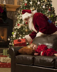 Christmas Santa Claus Costume with Beards Santa Suit Adult Men Deluxe 9PCS Complete Deluxe Santa Outfit Set Burgundy