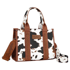 Wrangler Cow Print Tote Bag for Women Western Purse Boho Top Handle Satchel Handbag with Signature Strap, Cow-Brown