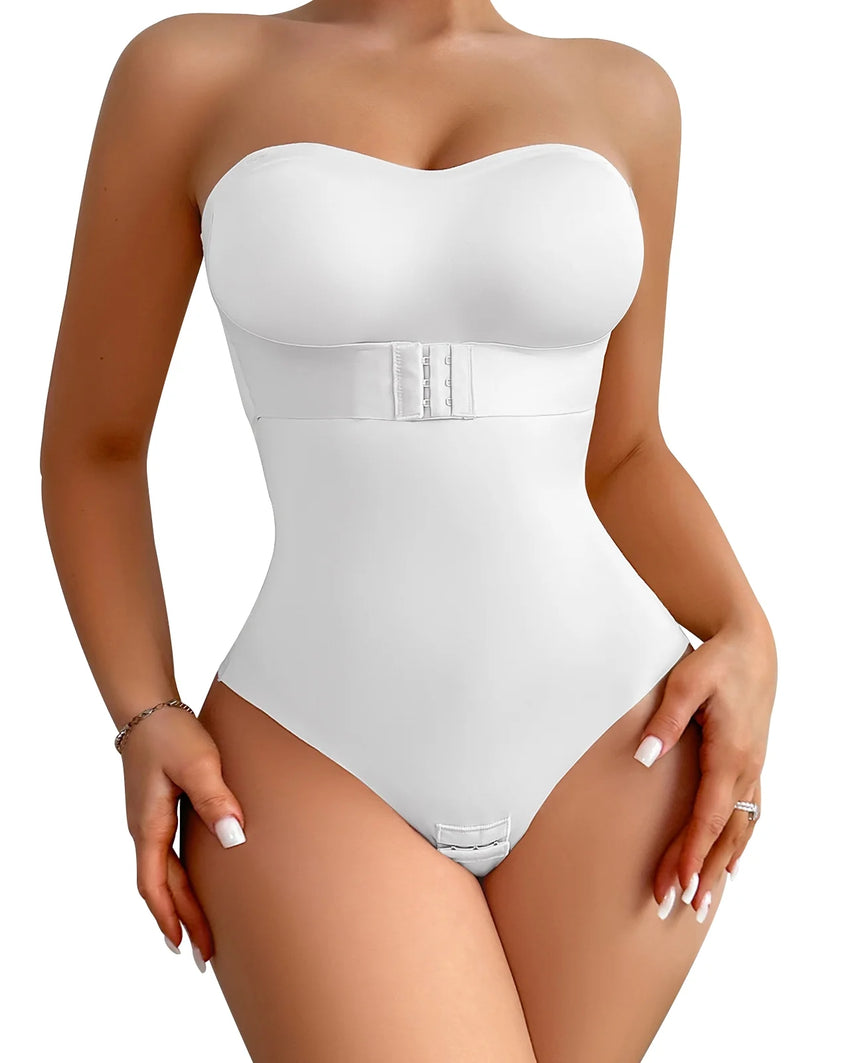 Strapless Shapewear Bodysuits for Women plus Size Tummy Control Shapewear Thong Bodysuit with Built in Bra Seamless Sculpting Body Shaper