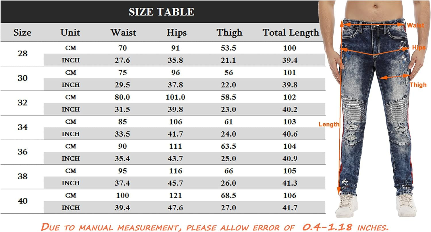 Jeans for Men Skinny Jeans Men Ripped Distressed Denim Jeans Destroyed Slim Fit Jeans Elastic Cool Denim Pants Blue Red