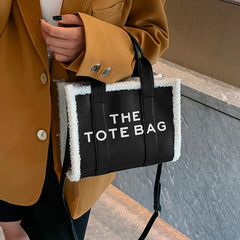 Winter Khaki Tote Bag PU Leather Female Handbags Soft Lamb Wool Stitching Top-Handle Bags Fashion Small Crossbody Bags Purse