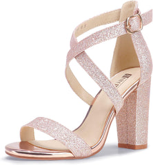 Women'S Chunky High Heel Sandal Strappy Open Toe Ankle Strap Dress Shoes for Women Bridesmaid Ladies in Wedding Bridal Evening Homecoming Prom