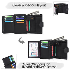 Mens Wallets with RFID Protection,Genuine Leather Wallet for Men,Trifold Wallet with 16 Card Slots & Coin Compartment