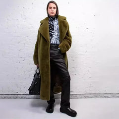 Faux Fur Furry Long Coat Women With Belt Thickened Warm Turndown Collar Female Plush Jacket Autumn Winter Fashion Lady Overcoat