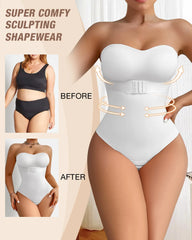 Strapless Shapewear Bodysuits for Women plus Size Tummy Control Shapewear Thong Bodysuit with Built in Bra Seamless Sculpting Body Shaper