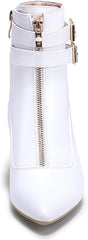 Women'S Pointed Toe Metal Buckle Two Strap Ankle Booties Side Zipper Kitten Heel Dress Classic Short Boots