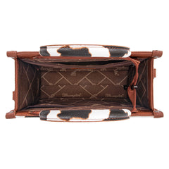 Wrangler Cow Print Tote Bag for Women Western Purse Boho Top Handle Satchel Handbag with Signature Strap, Cow-Brown