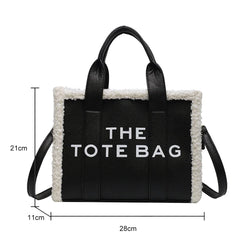 Winter Khaki Tote Bag PU Leather Female Handbags Soft Lamb Wool Stitching Top-Handle Bags Fashion Small Crossbody Bags Purse