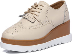 Women'S Fashion Tassels Square-Toe Lace-Up Platform Wedge Oxford Shoes