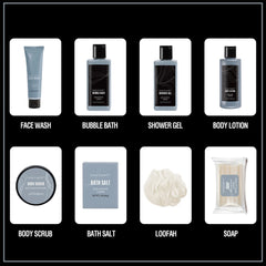 Bath Body Care Spa Gift Basket Sets for Men - 8 Pcs Luxury Bath Set Skin Care Kit Christmas Birthday Gifts for Him