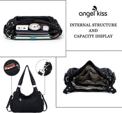 Angelkiss Large Purses and Handbags for Women Washed Faux Leather Crossbody Hobo Satchel Shoulder Handbag Tote Purse
