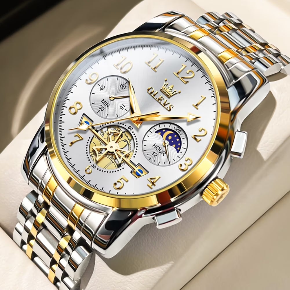 Watches for Men Classic with Date Business Dress Luxury Digital Gold/Black/Blue Waterproof Luminous Mens Wrist Watches Analog Two Tone Stainless Steel Male Reloj Para Hombre