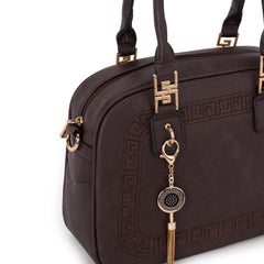 Small Top Handle Purse for Women Crossbody Satchel Handbag Barrel Bag, Coffee