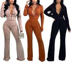 Velour Tracksuit Womens 2 Piece Outfits Pants Set - Women Velvet Long Sleeve Button down Shirt Tops and Bodycon Bell Bottom Flare Long Pants Jumpsuit Lounge Sets Sweatsuits Orange, L