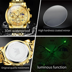 Watches for Men Classic with Date Business Dress Luxury Digital Gold/Black/Blue Waterproof Luminous Mens Wrist Watches Analog Two Tone Stainless Steel Male Reloj Para Hombre