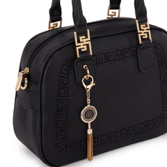 Small Top Handle Purse for Women Crossbody Satchel Handbag Barrel Bag, Black